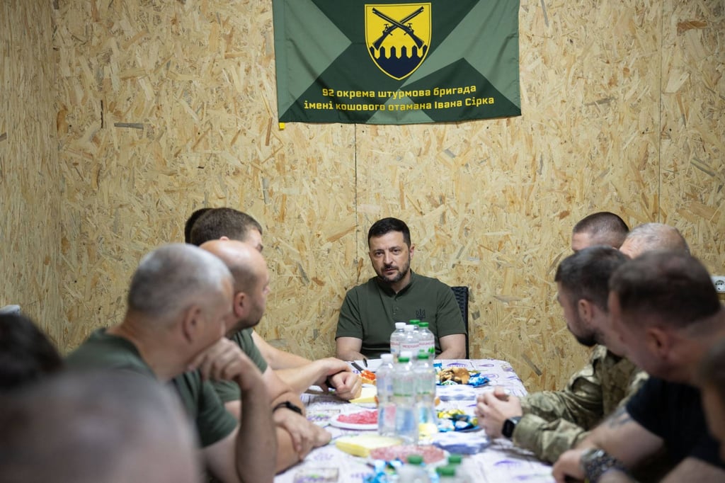 Ukraine’s President Volodymyr Zelensky meets with soldiers in the Kharkiv region. Photo: Ukrainian Presidential Press Service via AFP Ukraine’s President Volodymyr Zelensky meets with soldiers in the Kharkiv region. Photo: Ukrainian Presidential Press Service via AFP