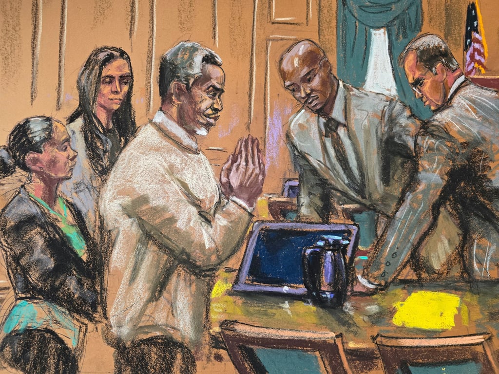 Sean ‘Diddy’ Combs during his trial. Courtroom sketch by Jane Rosenberg via Reuters
