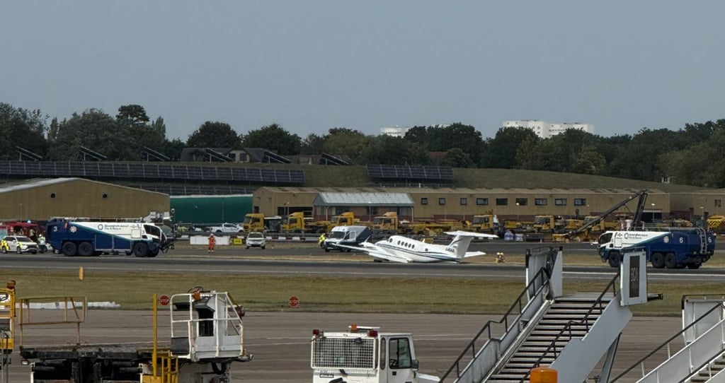 A Beechcraft Super King Air flight en route to Belfast was forced to make an unexpected return to Birmingham Airport this afternoon after a technical issue prompted an emergency response. Photo: Handout A Beechcraft Super King Air flight en route to Belfast was forced to make an unexpected return to Birmingham Airport this afternoon after a technical issue prompted an emergency response. Photo: Handout