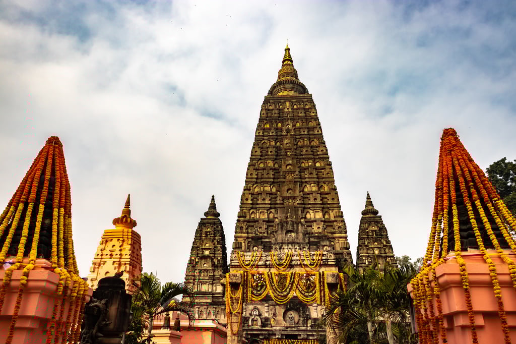 Flowers adorn Gaya’s Mahabodhi Temple, in Bihar state. Photo: Getty Images