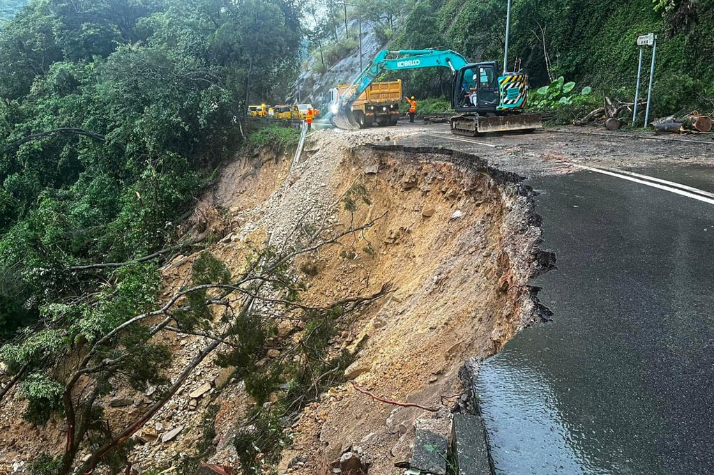 Bride’s Pool Road connecting Tai Po with the New Territories was damaged by a landslide during the black rainstorm on August 5, 2025. Photo: Handout
