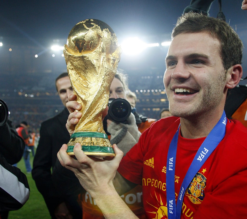 Juan Mata with the World Cup trophy after Spain’s victory in 2010. Photo: Getty Images