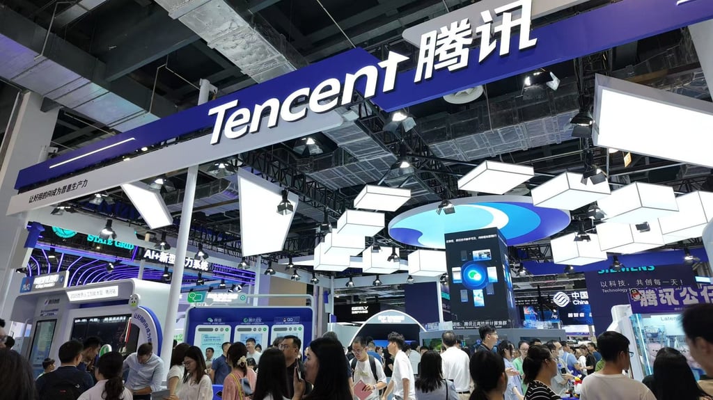 Tencent’s booth at World Artificial Intelligence Conference in Shanghai in July. Photo: Wency Chen Tencent’s booth at World Artificial Intelligence Conference in Shanghai in July. Photo: Wency Chen