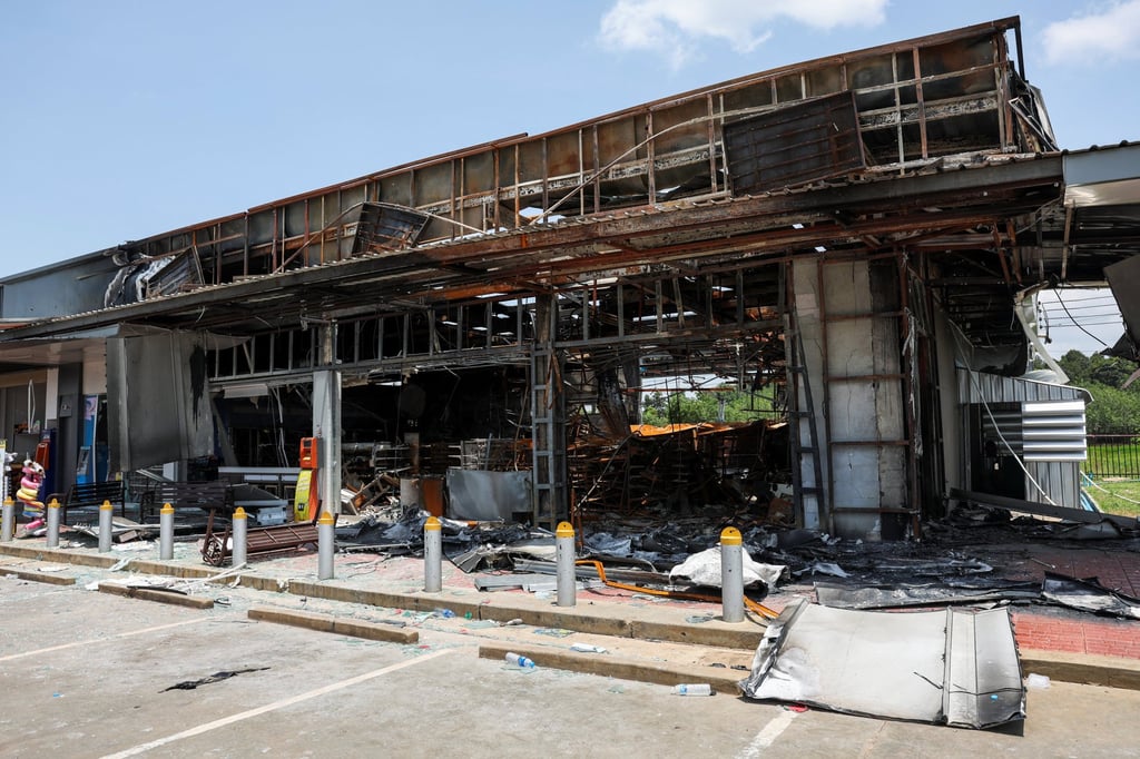 A destroyed attached 7-Eleven convenience store inside a gas station, which was hit by an artillery shell on July 24 and resulted in multiple fatalities in Sisaket province, Thailand. Photo: Reuters A destroyed attached 7-Eleven convenience store inside a gas station, which was hit by an artillery shell on July 24 and resulted in multiple fatalities in Sisaket province, Thailand. Photo: Reuters