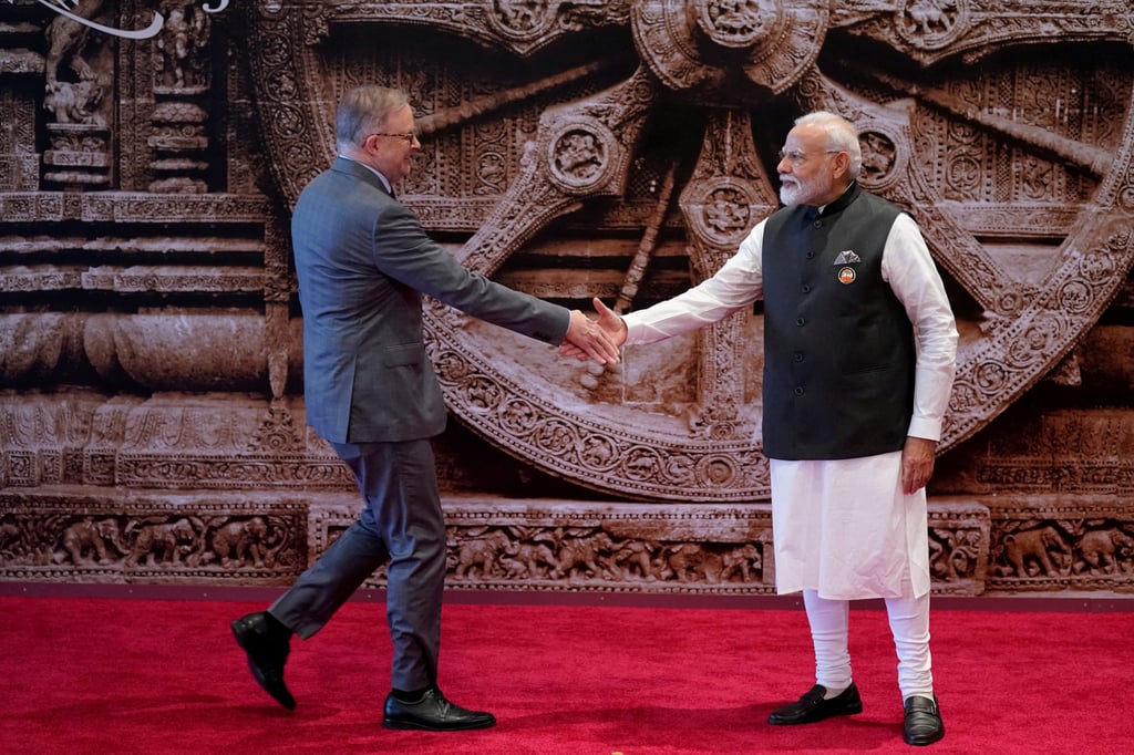Indian Prime Minister Narendra Modi shakes hands with Australian Prime Minister Anthony Albanese at a G20 summit in 2023. Photo: Reuters Indian Prime Minister Narendra Modi shakes hands with Australian Prime Minister Anthony Albanese at a G20 summit in 2023. Photo: Reuters