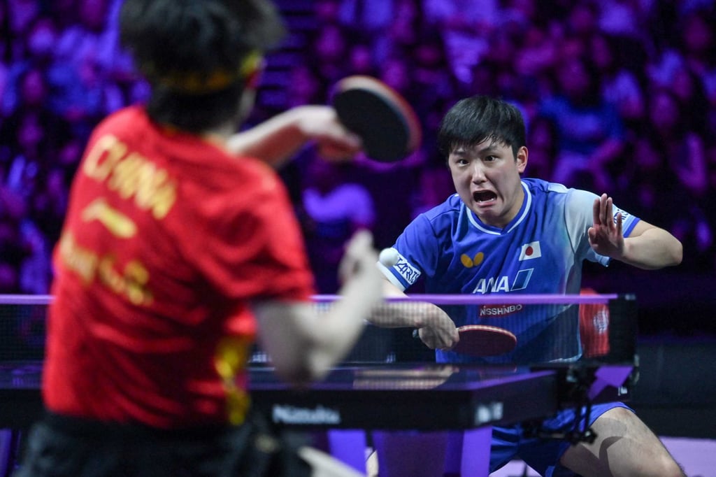 Tomokazu Harimoto (right) stunned Wang Chuqin in the WTT Champions Yokohama final. Photo: AFP