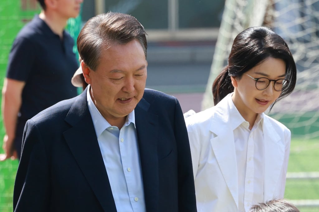 Former South Korean president Yoon Suk-yeol (left) and his wife Kim Keon-hee arrive at a polling station in Seoul to cast their ballots in the presidential election in June. Photo: dpa