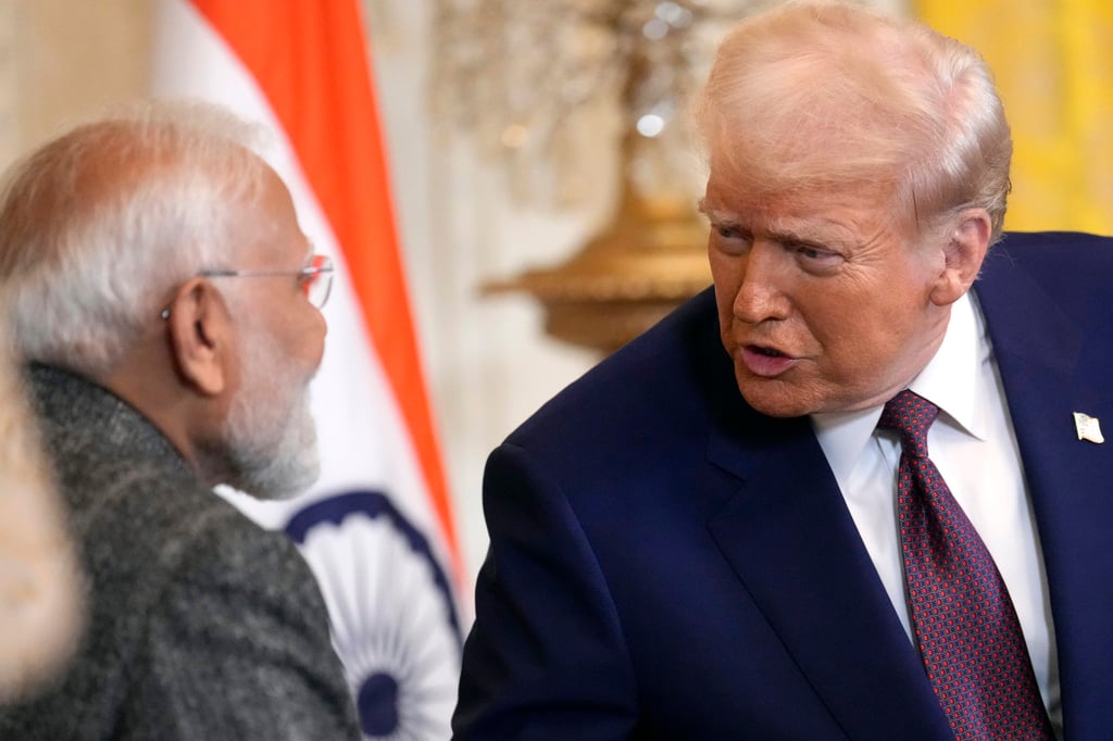 US President Donald Trump speaks with Indian Prime Minister Narendra Modi in the White House on February 13. Photo: AP US President Donald Trump speaks with Indian Prime Minister Narendra Modi in the White House on February 13. Photo: AP