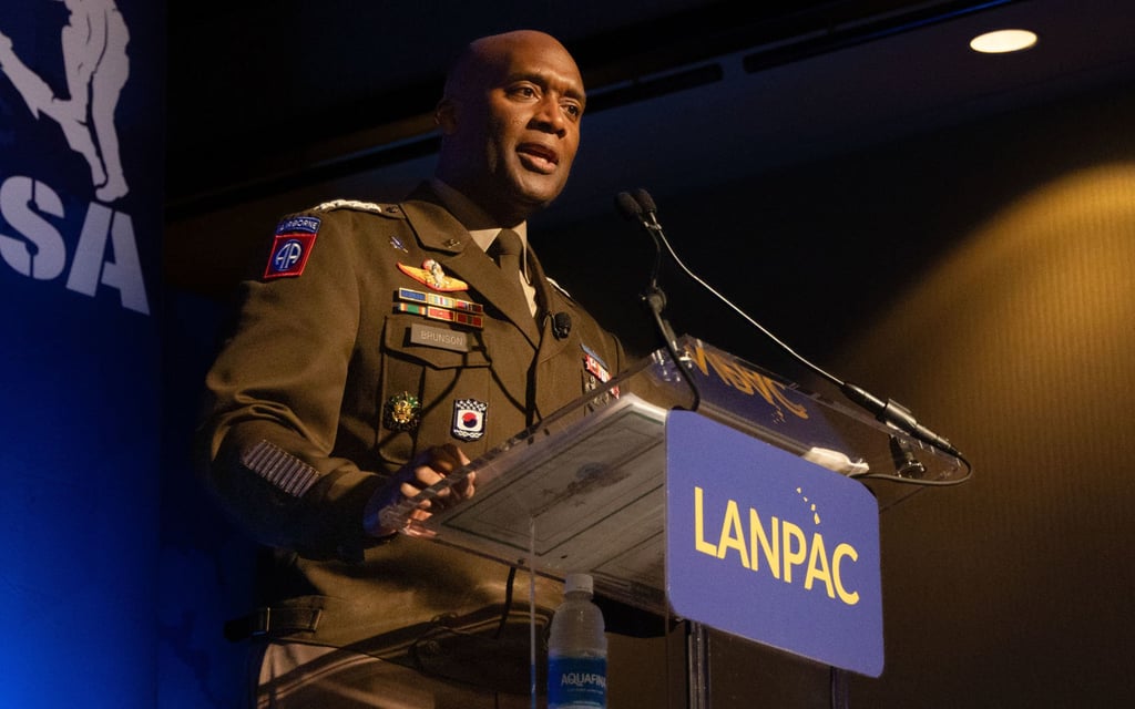 USFK Commander General Xavier Brunson speaks at the LANPAC Symposium and Exposition in Hawaii earlier this year. Brunson wants Seoul’s military to “go do other things” with the US. Photo: US Army