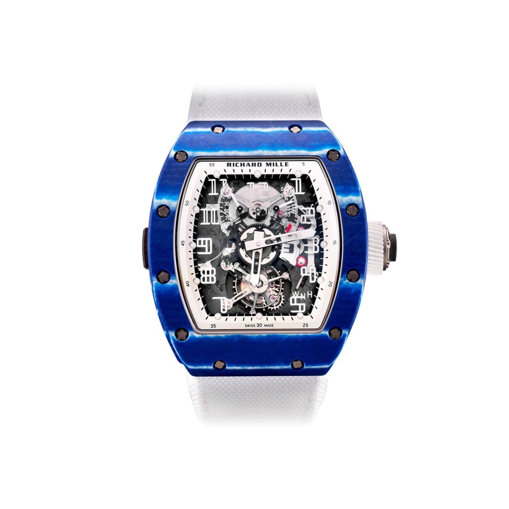 RM 003-V2 Tourbillon Dual Time Zone in Blue Quartz TPT. Photo: Handout RM 003-V2 Tourbillon Dual Time Zone in Blue Quartz TPT. Photo: Handout