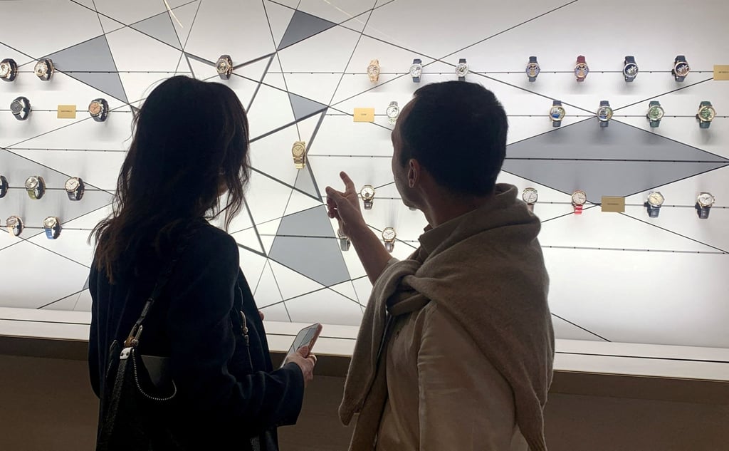 Visitors look at Vacheron Constantin watches at a trade fair in Switzerland in April. Photo: Reuters Visitors look at Vacheron Constantin watches at a trade fair in Switzerland in April. Photo: Reuters