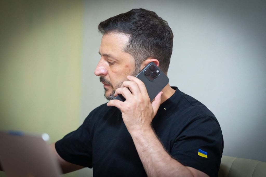 Ukrainian President Volodymyr Zelensky during a call with Trump on August 6 that also reportedly included Nato Secretary General Mark Rutte and the leaders of Britain, Germany and Finland. Photo: AFP Ukrainian President Volodymyr Zelensky during a call with Trump on August 6 that also reportedly included Nato Secretary General Mark Rutte and the leaders of Britain, Germany and Finland. Photo: AFP