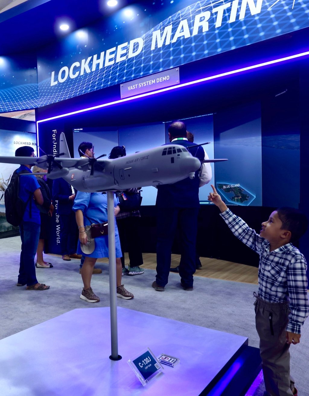 Visitors at Lockheed Martin’s exhibition stall during the Aero India air show on February 12. Photo: EPA-EFE Visitors at Lockheed Martin’s exhibition stall during the Aero India air show on February 12. Photo: EPA-EFE