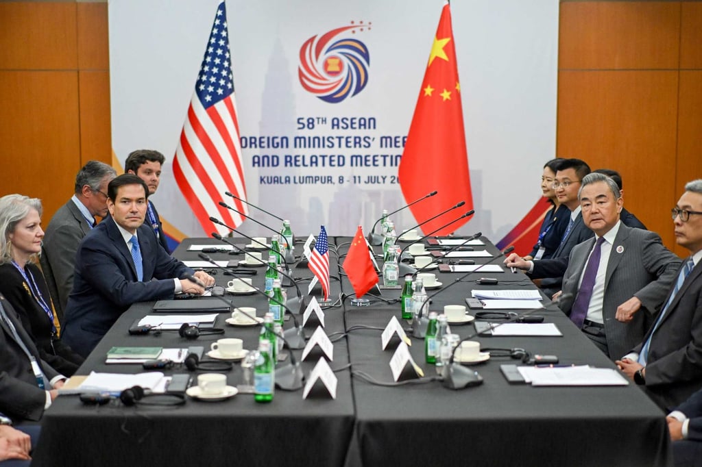 US Secretary of State Marco Rubio (second left) meets with Chinese Foreign Minister Wang Yi (second right) during the 58th Asean foreign ministers’ meeting in Kuala Lumpur on July 11. Photo: AFP
