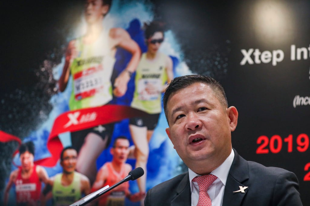 Ding Shuipo, Chairman and CEO of Xtep International Holdings Limited, during a press conference on May 6, 2019, in Hong Kong. Photo: Nora Tam