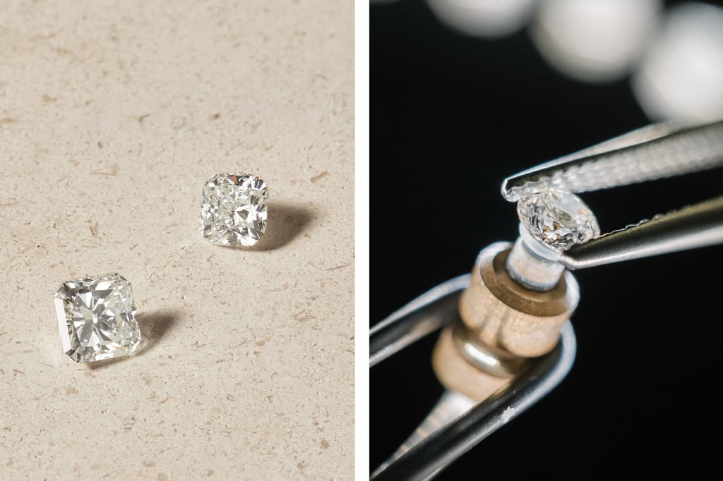 Asscher-cut and cushion-cut natural diamonds, and clarity grading for natural diamonds. Photos: Handout Asscher-cut and cushion-cut natural diamonds, and clarity grading for natural diamonds. Photos: Handout