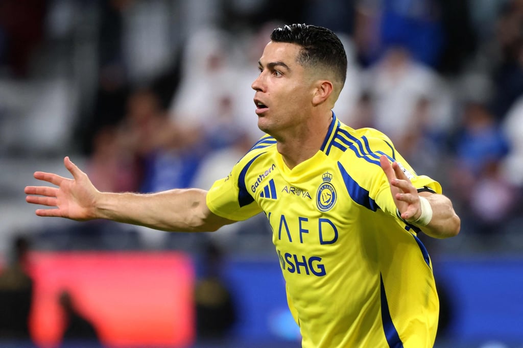 Cristiano Ronaldo celebrates scoring in a Saudi Pro League match in April. Photo: AFP