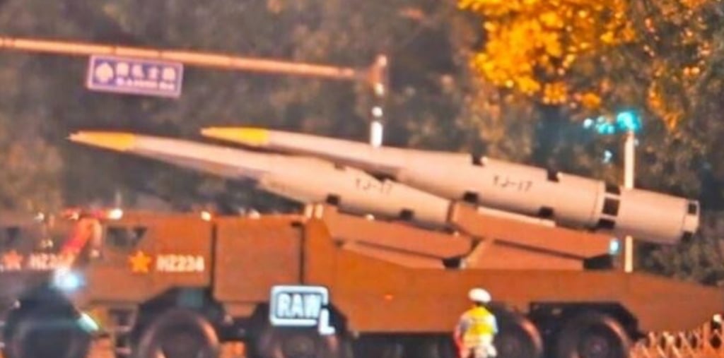The YJ-17, with hypersonic glide vehicle, is among the anti-ship missiles spotted in the rehearsal. Photo: Handout