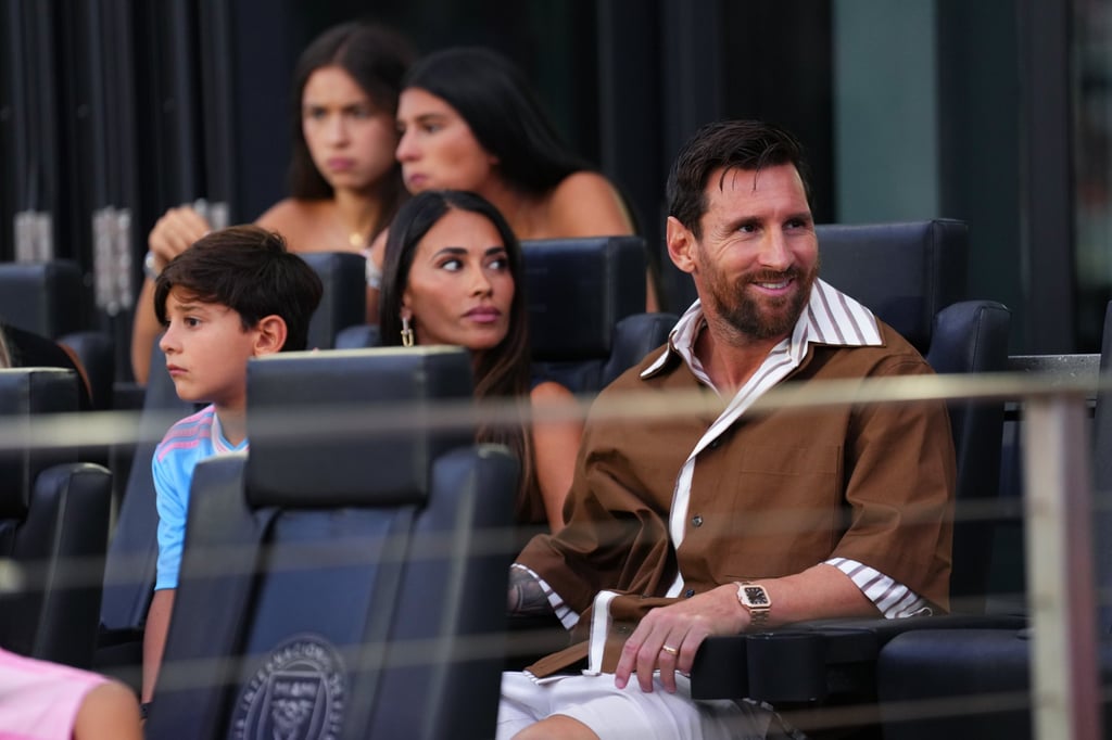 Lionel Messi (seen sporting a Patek Philippe Cubitus timepiece) and his wife, Antonela Roccuzzo, on the sidelines of a Leagues Cup match on August 6, in Fort Lauderdale, Florida. Photo: Getty Images