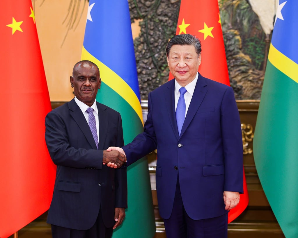 Chinese President Xi Jinping meets Solomon Islands Prime Minister Jeremiah Manele in Beijing on July 12. Photo: Xinhua