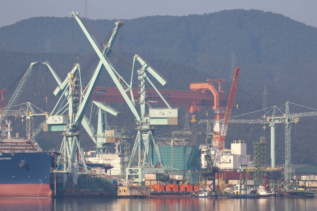 A shipyard in Geoje, South Korea. Seoul is expected to tout its shipbuilding expertise as a bargaining chip with Trump. Photo: NurPhoto/Getty Images