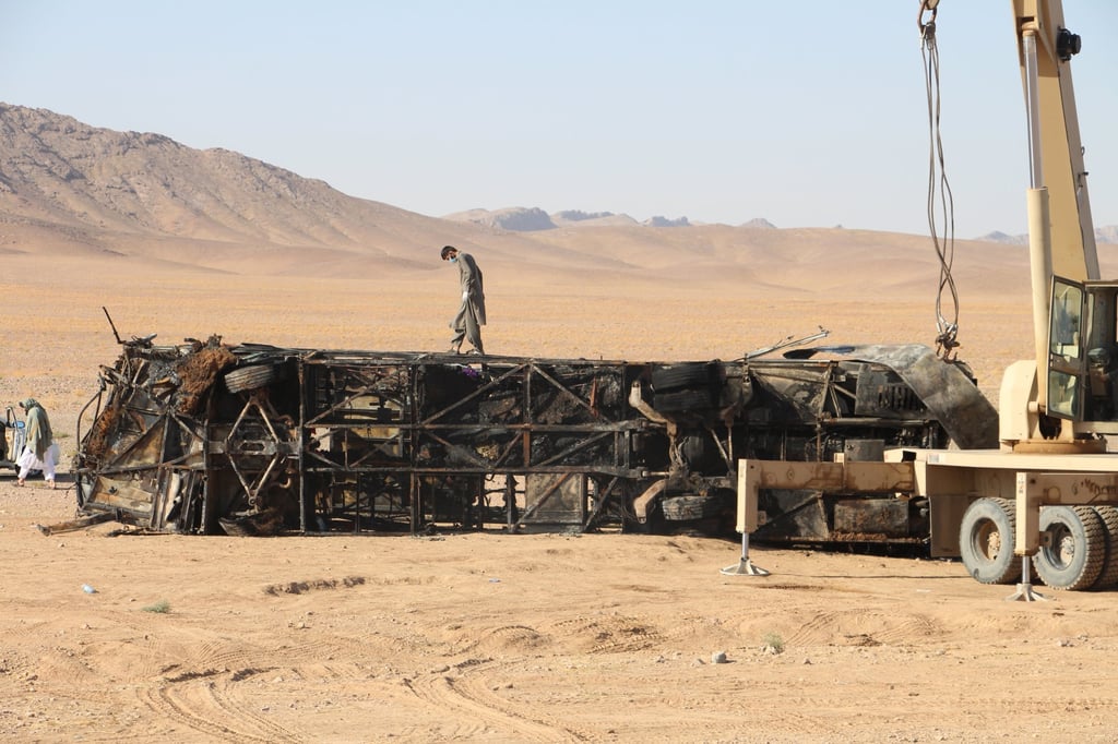 Rescue officials work at the scene of a bus accident in Herat, Afghanistan on Wednesday. Photo: EPA Rescue officials work at the scene of a bus accident in Herat, Afghanistan on Wednesday. Photo: EPA