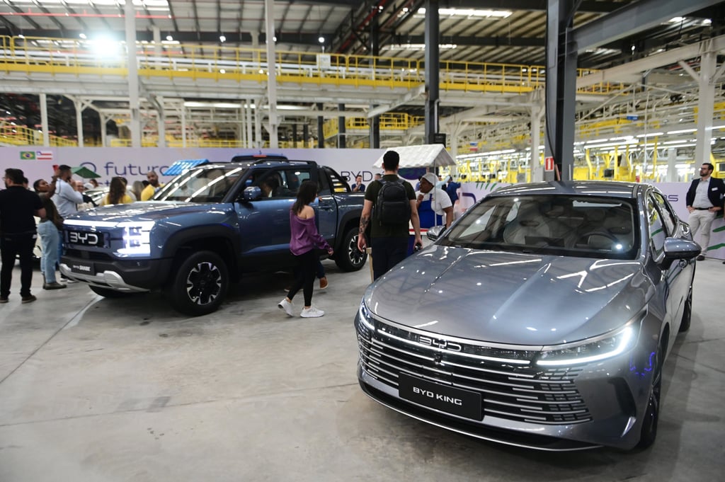 Guests visit an exhibition area of BYD’s production base in Camacari, Bahia State, Brazil on July 1. Photo: Xinhua
