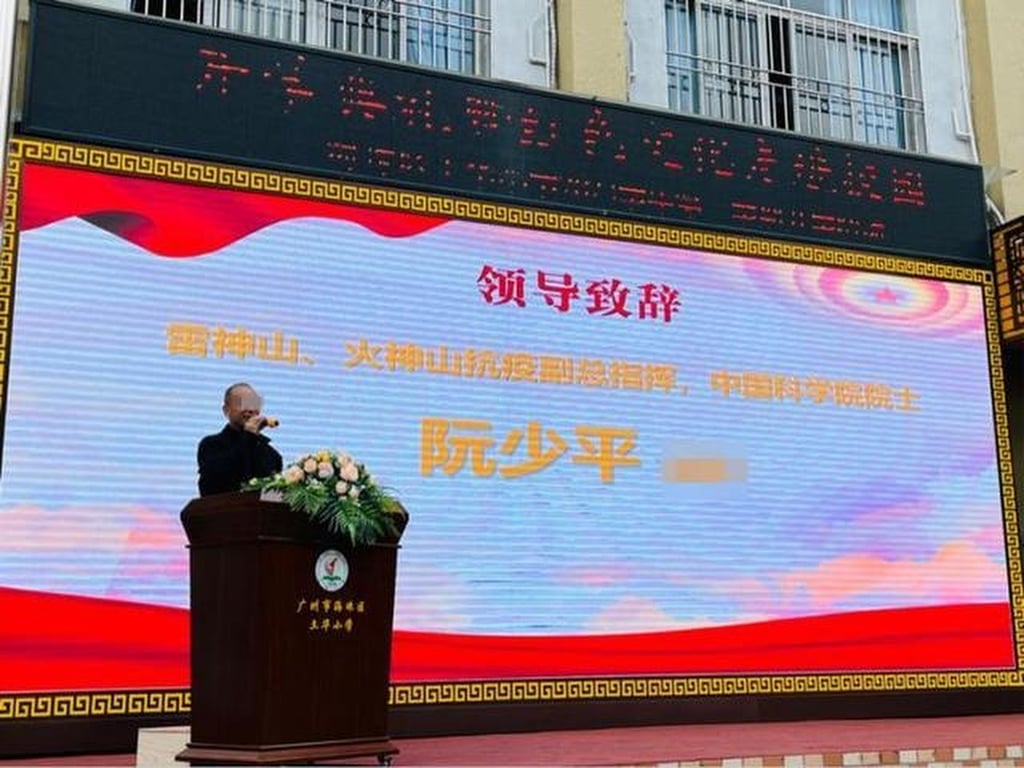 Ruan Shaoping gave speeches to school pupils about patriotism and traditional Chinese culture. Photo: Handout Ruan Shaoping gave speeches to school pupils about patriotism and traditional Chinese culture. Photo: Handout