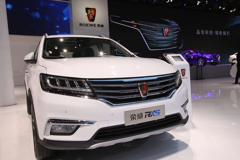 SAIC Motor’s Roewe RX5 sports-utility vehicle, one of the first models to be powered by Banma’s AliOS operating system, on display during the Auto Shanghai show on April 20, 2017. Photo: Simon Song