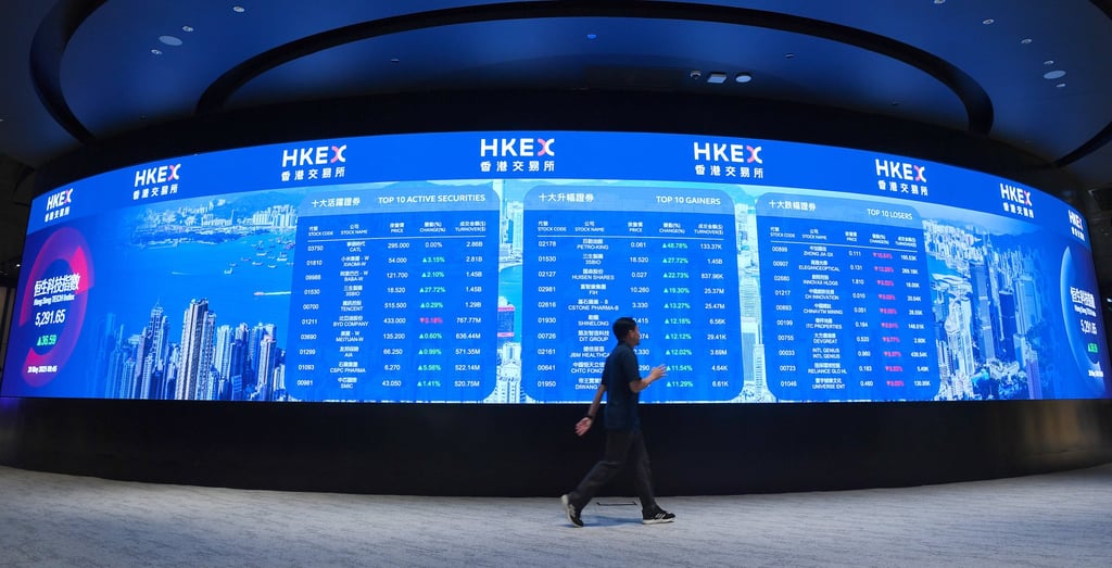 An electronic display board at the Hong Kong stock exchange. Photo: Xinhua An electronic display board at the Hong Kong stock exchange. Photo: Xinhua