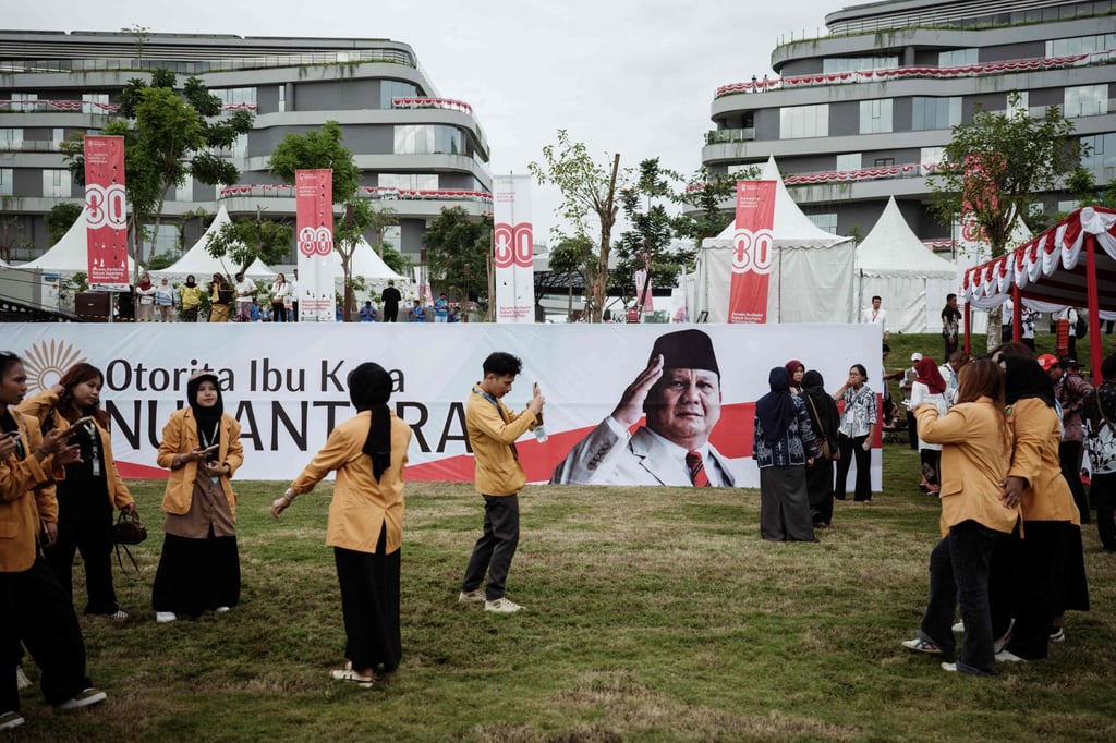 A banner bearing a portrait of Indonesia’s President Prabowo Subianto is seen in Nusantara on August 17. Photo: AFP A banner bearing a portrait of Indonesia’s President Prabowo Subianto is seen in Nusantara on August 17. Photo: AFP