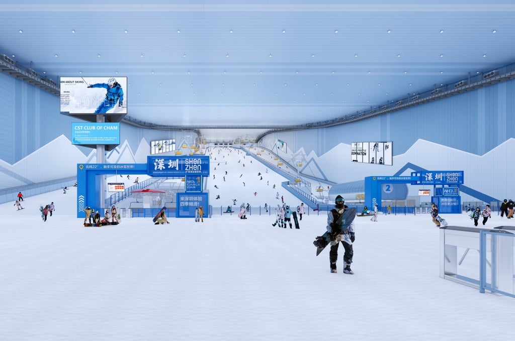 A computer-generated image of Qianhai Snow World, which is expected to open in the last quarter of this year and will house the world’s largest indoor ski slope. A computer-generated image of Qianhai Snow World, which is expected to open in the last quarter of this year and will house the world’s largest indoor ski slope.