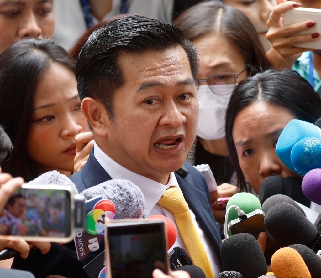 Winyat Chatmontree, lawyer for former Thai Prime Minister Thaksin Shinawatra, talks to the media after the court acquitted Thaksin at the Criminal Court, in Bangkok, Thailand on Friday. Photo: EPA Winyat Chatmontree, lawyer for former Thai Prime Minister Thaksin Shinawatra, talks to the media after the court acquitted Thaksin at the Criminal Court, in Bangkok, Thailand on Friday. Photo: EPA