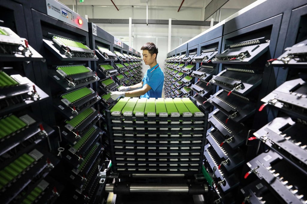 A lithium battery production factory in Huaibei, in eastern China’s Anhui province. Photo: AFP A lithium battery production factory in Huaibei, in eastern China’s Anhui province. Photo: AFP