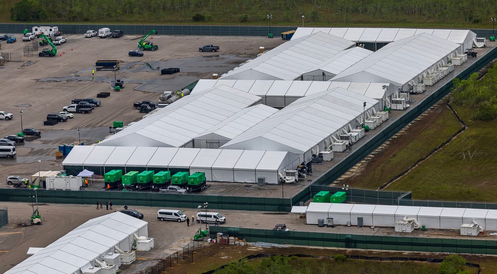 An aerial view of structures at “Alligator Alcatraz” in Ochopee, Florida, on July 4. Photo: TNS An aerial view of structures at “Alligator Alcatraz” in Ochopee, Florida, on July 4. Photo: TNS