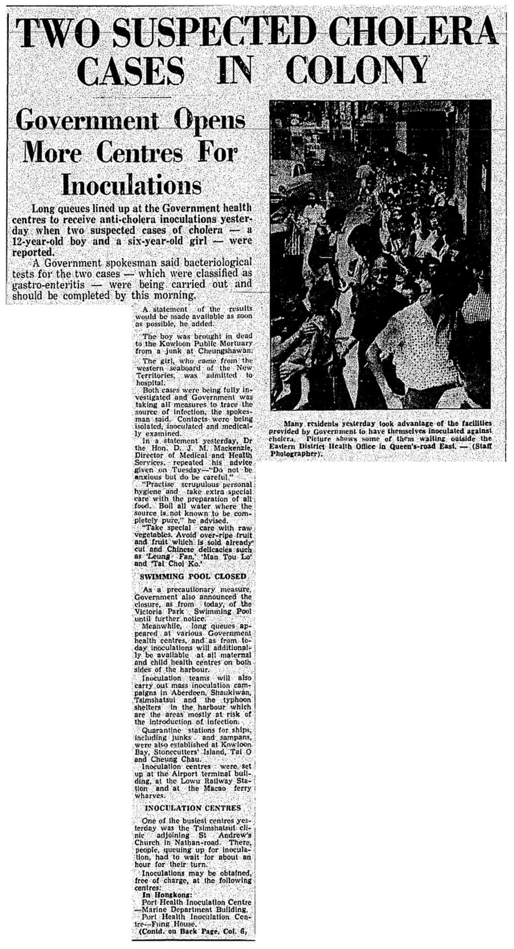 Two children were reported dead due to suspected cases of cholera, according to archival newspaper footage from 1961. Photo: SCMP Archives Two children were reported dead due to suspected cases of cholera, according to archival newspaper footage from 1961. Photo: SCMP Archives