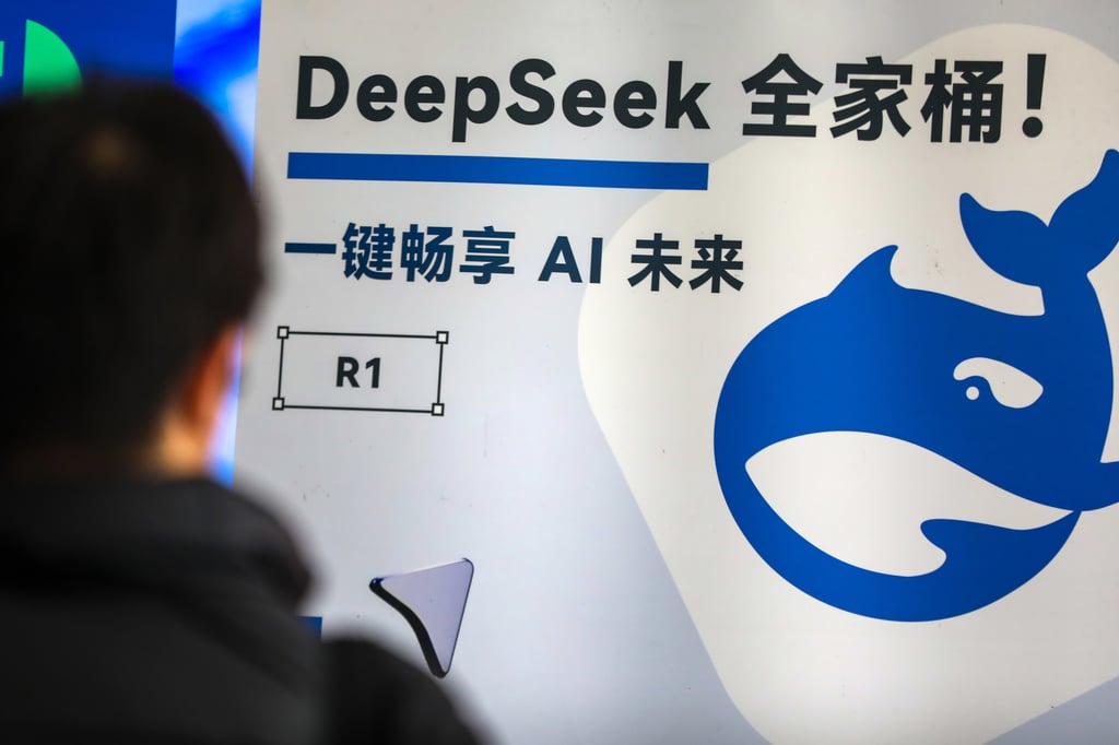 A visitor looks at a DeepSeek poster during the Global Developer Conference in Shanghai, February 22, 2025. Photo: VCG via Getty Images