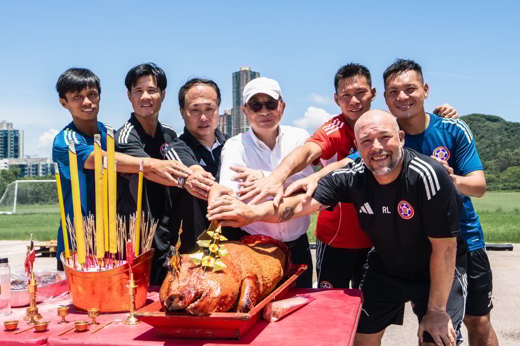 Roberto Losada (front, right) joins club bosses and experienced players to lead Eastern’s pre-season worship ceremony. Photo: Eastern Roberto Losada (front, right) joins club bosses and experienced players to lead Eastern’s pre-season worship ceremony. Photo: Eastern