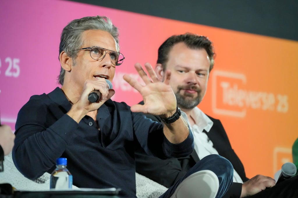 Stiller (left) and Dan Erickson, Severance creator, writer and executive producer, talk at a Severance event at the JW Marriott in Los Angeles on August 16, 2025. Photo: Invision for the Television Academy