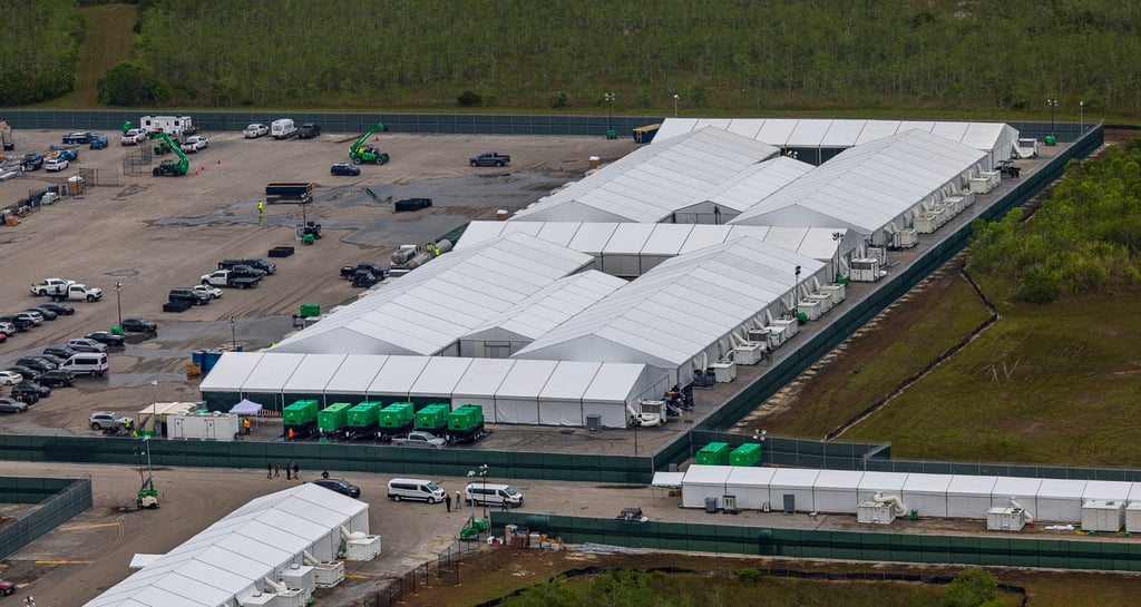 Gigantic tents built at ‘Alligator Alcatraz’. Photo: TNS Gigantic tents built at ‘Alligator Alcatraz’. Photo: TNS