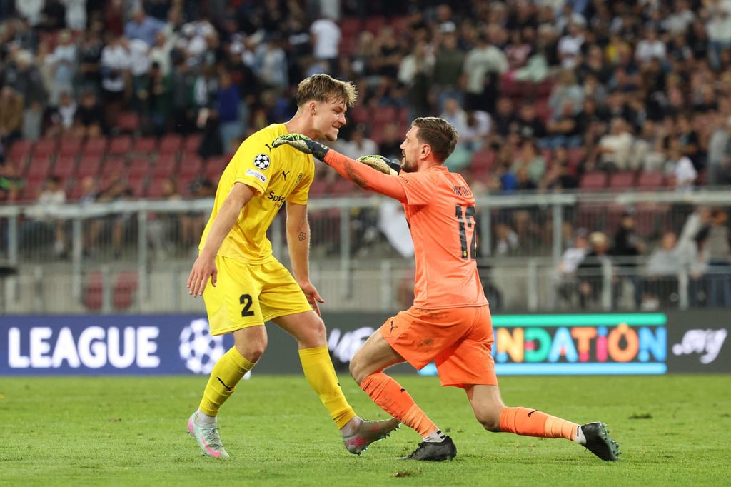 Bodo/Glimt defender Villads Nielsen (left) and goalkeeper Nikita Haikin celebrate their side making the Champions League proper for the first time. Photo: AFP Bodo/Glimt defender Villads Nielsen (left) and goalkeeper Nikita Haikin celebrate their side making the Champions League proper for the first time. Photo: AFP
