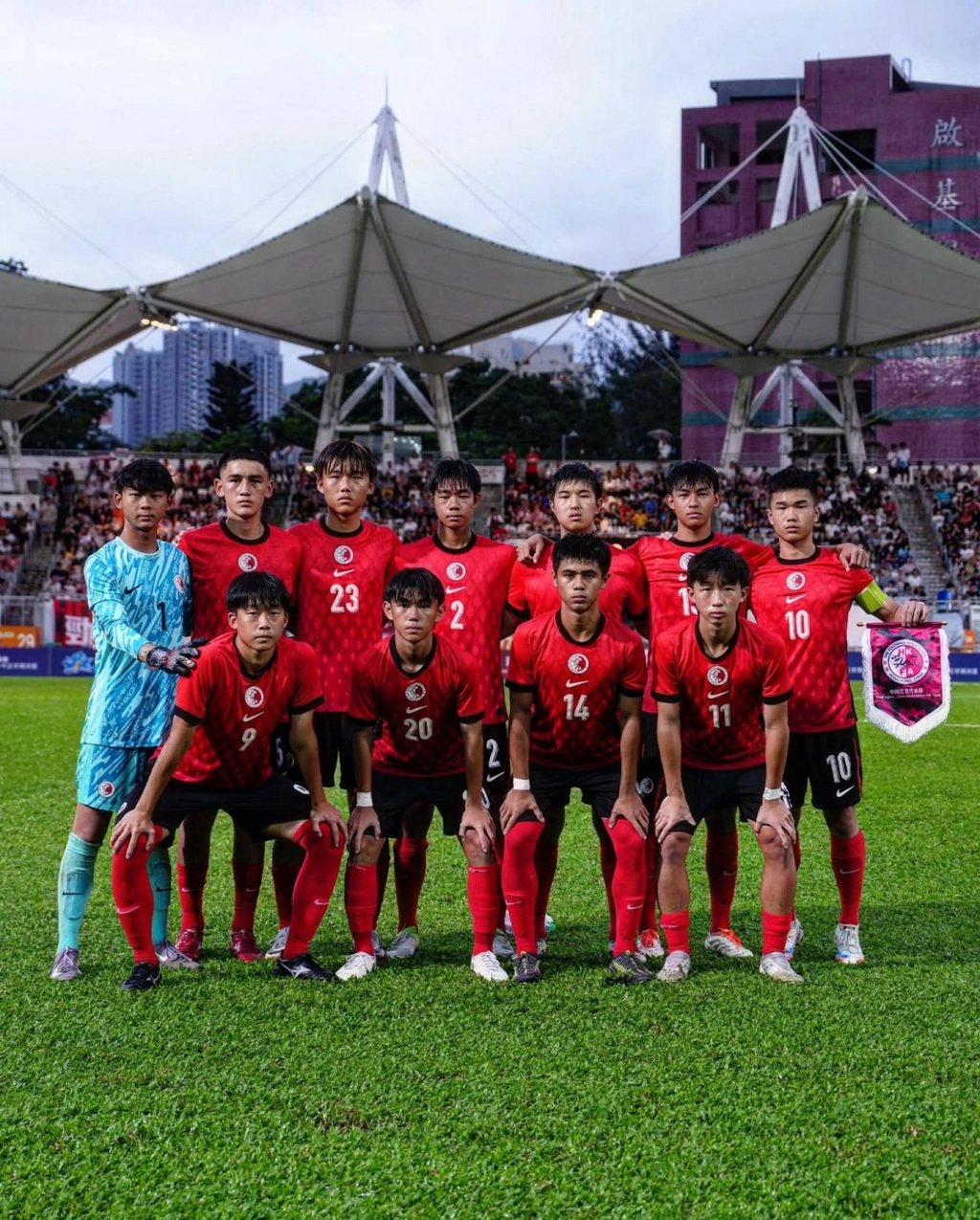 Wai (back row, third from right) with the Hong Kong under-16s before their clash with Manchester United. Photo: HKFA Wai (back row, third from right) with the Hong Kong under-16s before their clash with Manchester United. Photo: HKFA