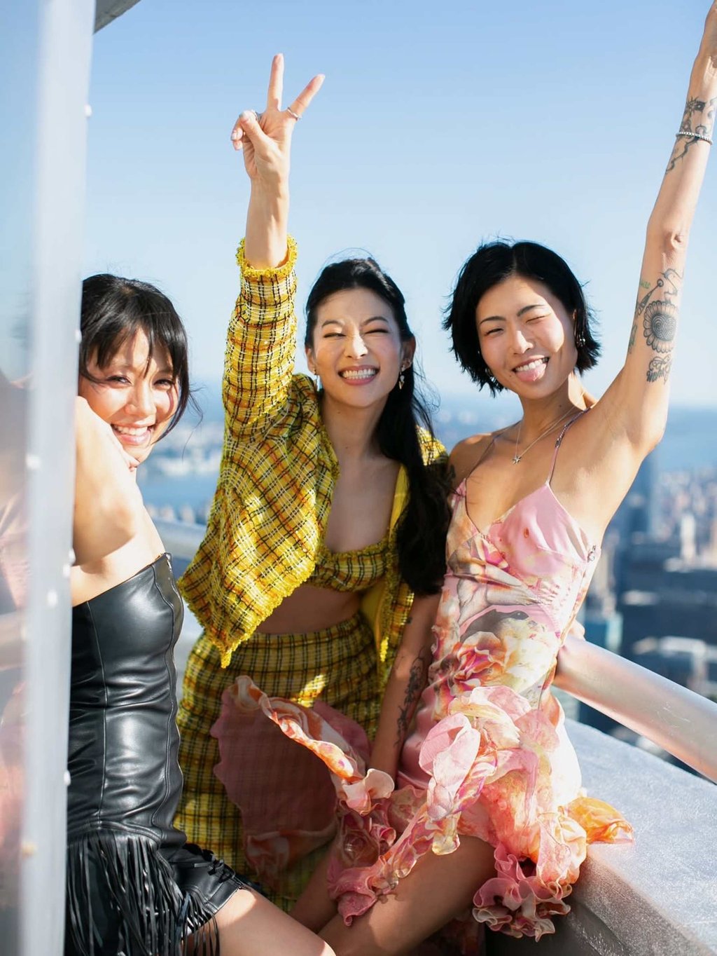 May Hong, who voiced Mira in KPop Demon Hunters, alongside co-stars Arden Cho and Rei Ami. Photo: @mayonnaisehong/Instagram