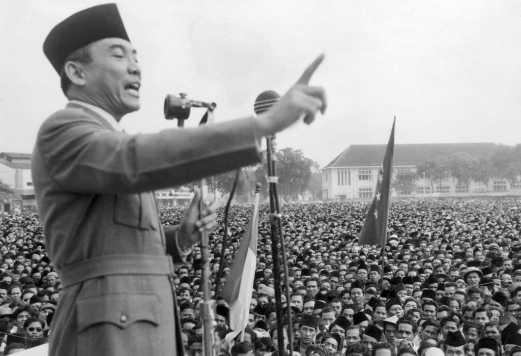 Sukarno addressing a rally of 200,000 people in Macassar on January 1, 1940, demanding independence from the Netherlands. Photo: AFP Sukarno addressing a rally of 200,000 people in Macassar on January 1, 1940, demanding independence from the Netherlands. Photo: AFP
