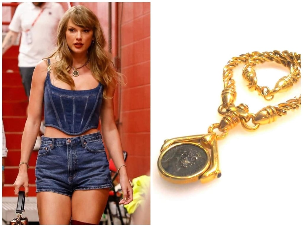 Taylor Swift has a fondness for coin-inspired jewellery. Photos: Getty Images, @for_future_reference/Instagram