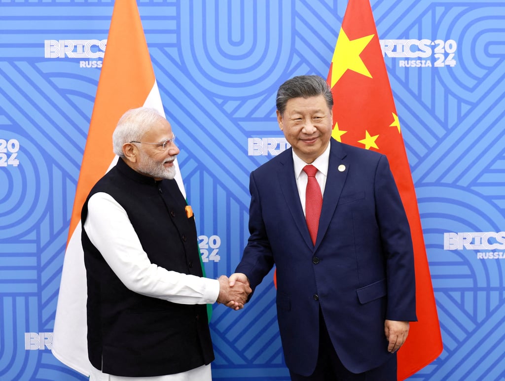 Chinese President Xi Jinping (right) and India Prime Minister Narendra Modi meet on the sidelines of the Brics summit last October in Kazan, Russia. Chinese President Xi Jinping (right) and India Prime Minister Narendra Modi meet on the sidelines of the Brics summit last October in Kazan, Russia.