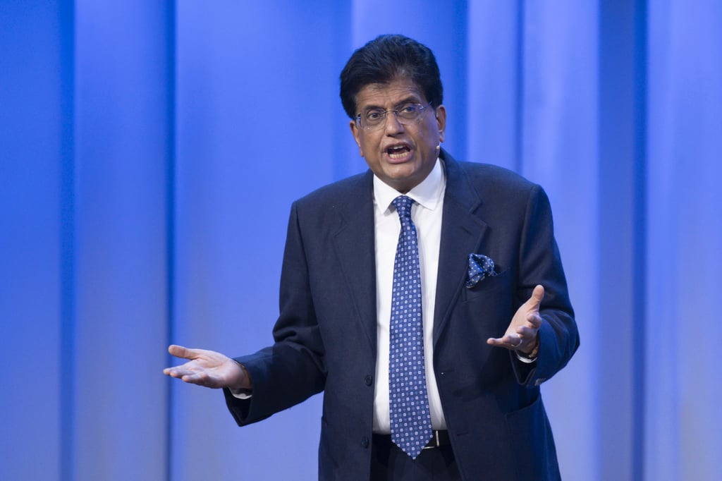 India’s trade minister Piyush Goyal speaks at an event in Switzerland in June. Photo: Keystone/AP India’s trade minister Piyush Goyal speaks at an event in Switzerland in June. Photo: Keystone/AP