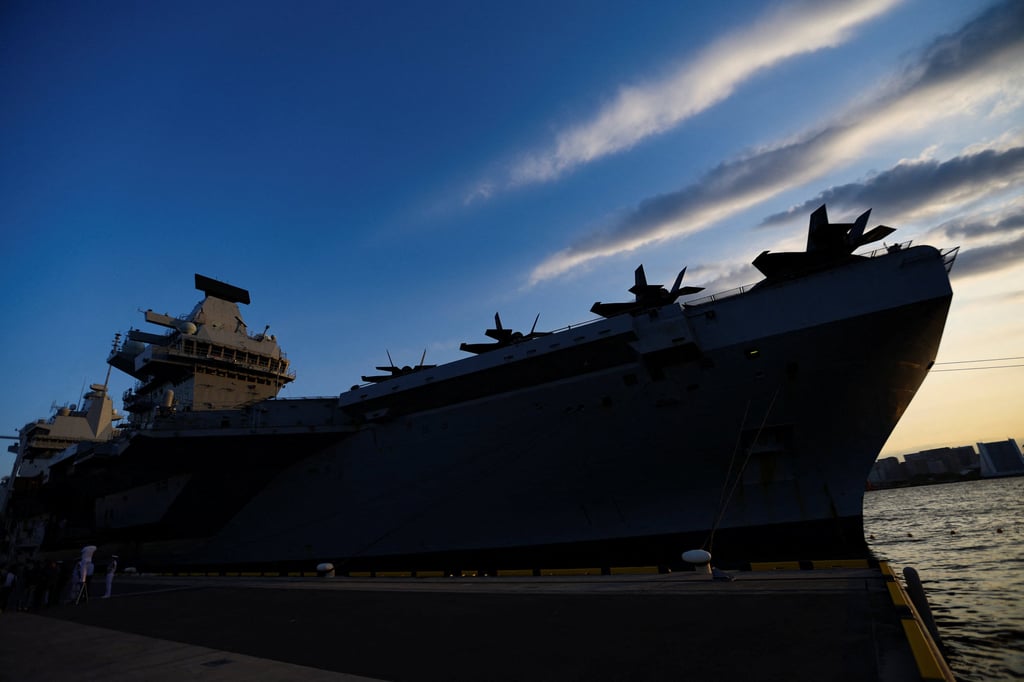 F-35 fighter jets are seen on board Britain’s HMS Prince of Wales aircraft carrier upon its arrival in Tokyo on Thursday. Photo: Reuters
