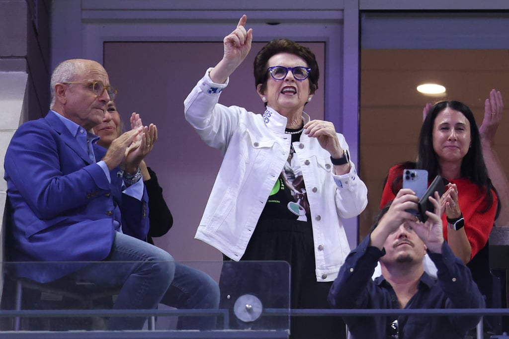 Billie Jean King (centre) watching the US Open at the Billie Jean King Tennis Centre last week. Photo: Getty Images Billie Jean King (centre) watching the US Open at the Billie Jean King Tennis Centre last week. Photo: Getty Images