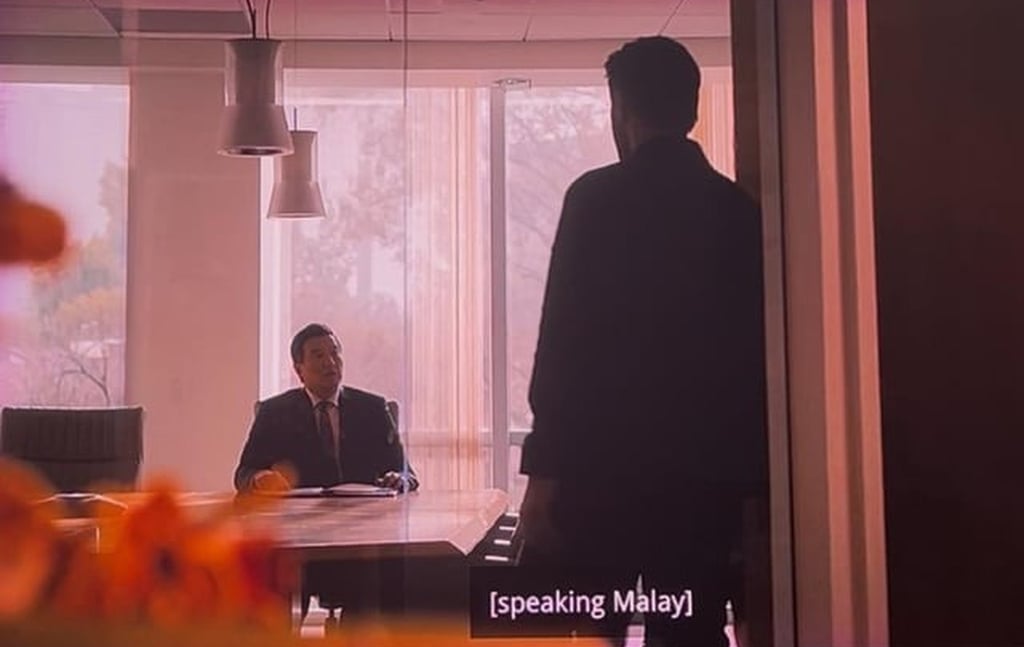 “Singaporean” businessman Kieran Teo is depicted as speaking Malay during interrogation in his office in the US crime drama “Countdown”. Photo: Prime Video “Singaporean” businessman Kieran Teo is depicted as speaking Malay during interrogation in his office in the US crime drama “Countdown”. Photo: Prime Video